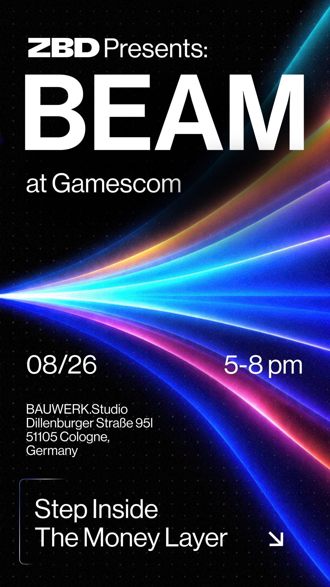 ZBD Presents: BEAM at Gamescom tall poster