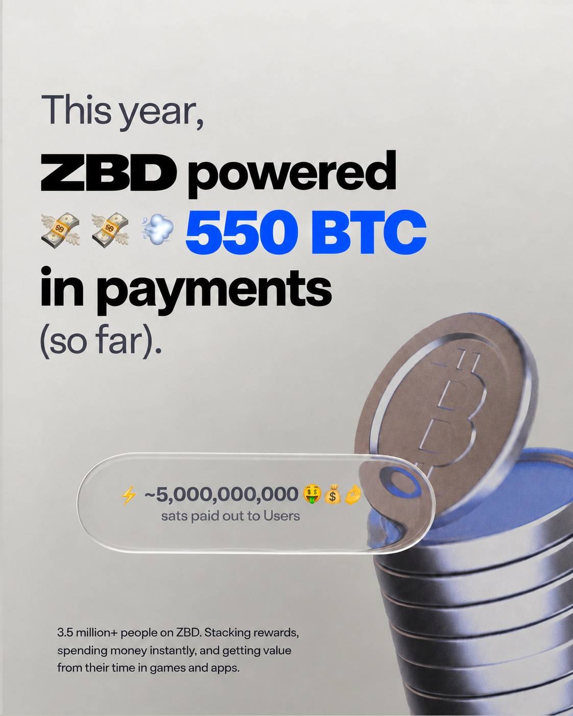 This year, ZBD powered 550 BTC in payments (so far) — milestone social post